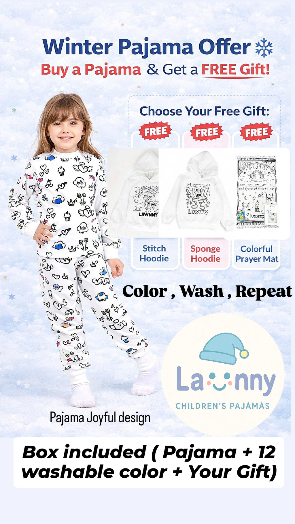 Pajama (Joyful Design) + Free Gift (Hoodie or Prayer Mat)